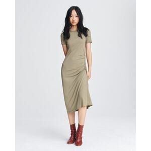 RAG & BONE Ina Ruched Midi Jersey T-Shirt Dress Light Olive Shopbop S NWT $325